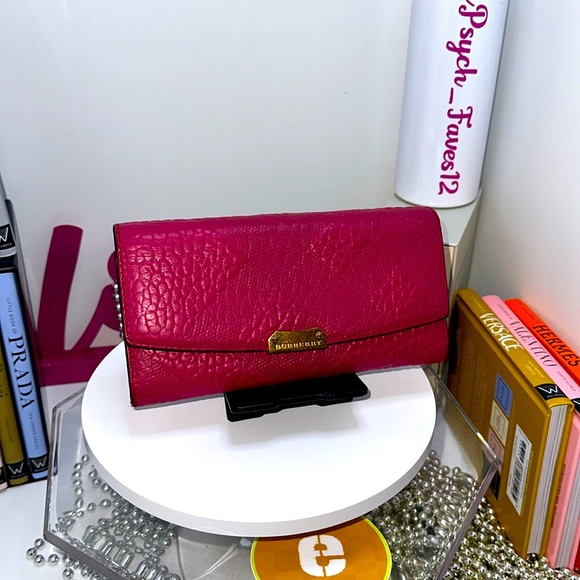 Burberry Raspberry Leather Card Wallet - Vintage - Picture 1 of 10